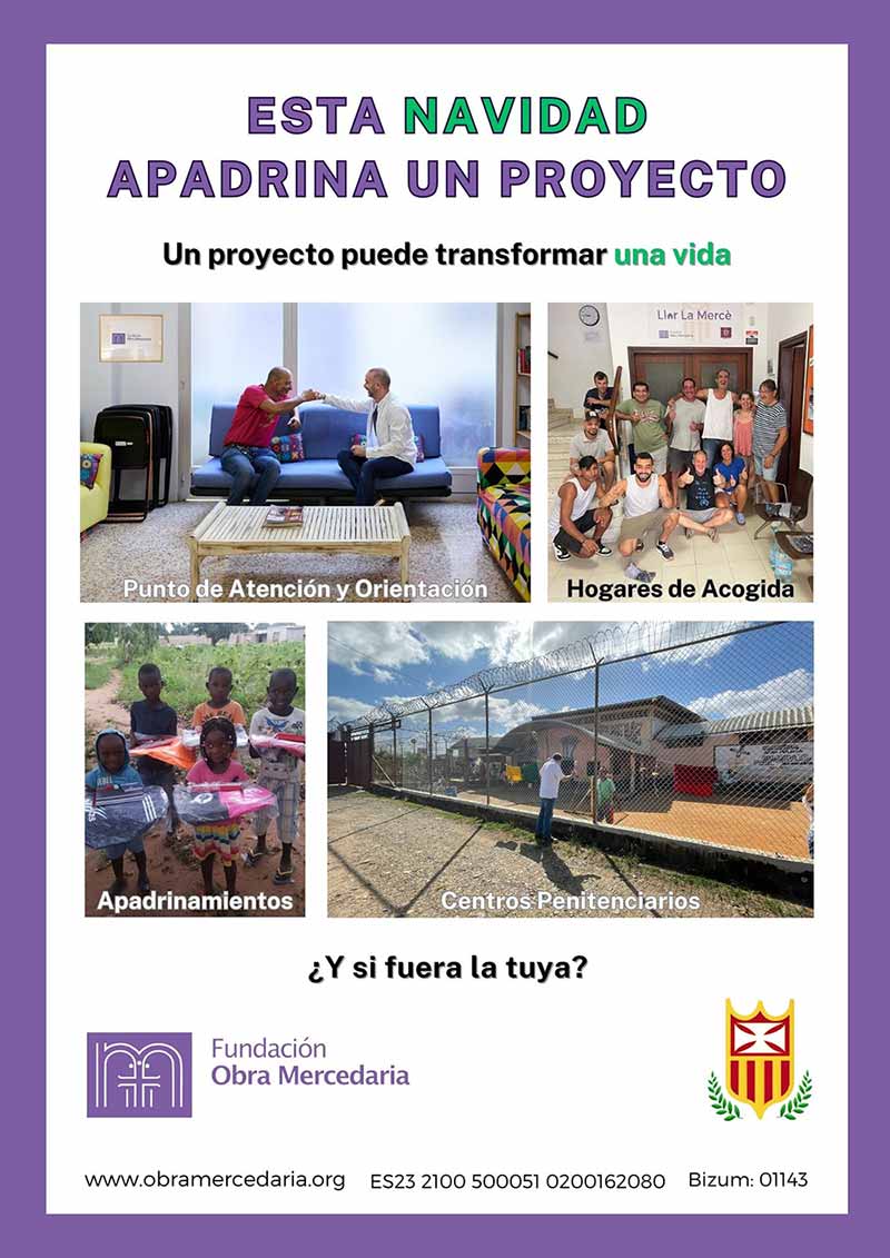 Cartel oficial de invitación a padrinar un proyecto de la Fundación Obra Mercedaria.